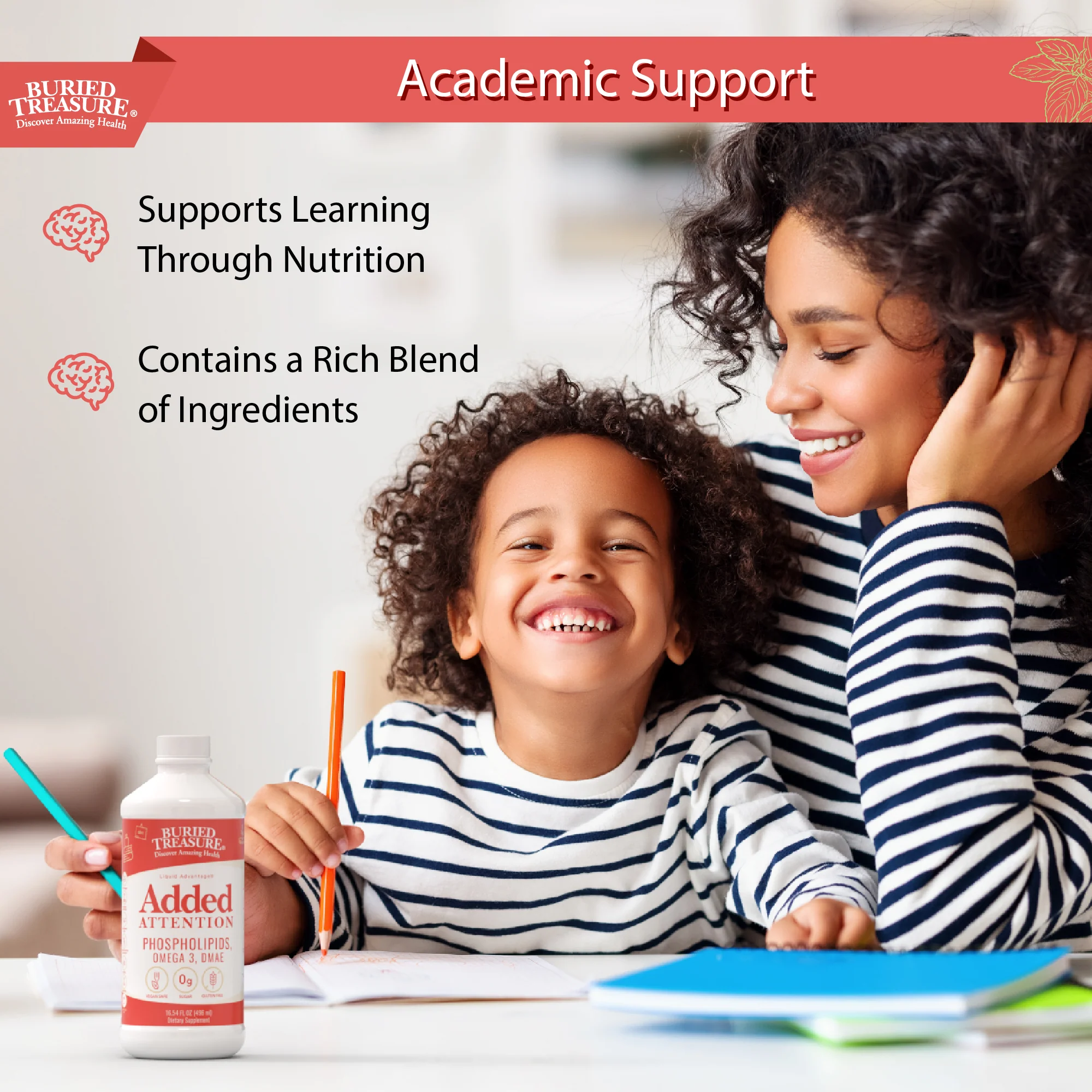 Added Attention – Liquid Supplement for Kids with DHA, B Vitamins & Phospholipids | Brain-Friendly Nutrients in a Natural Raspberry Flavor | 16 oz - Image 6
