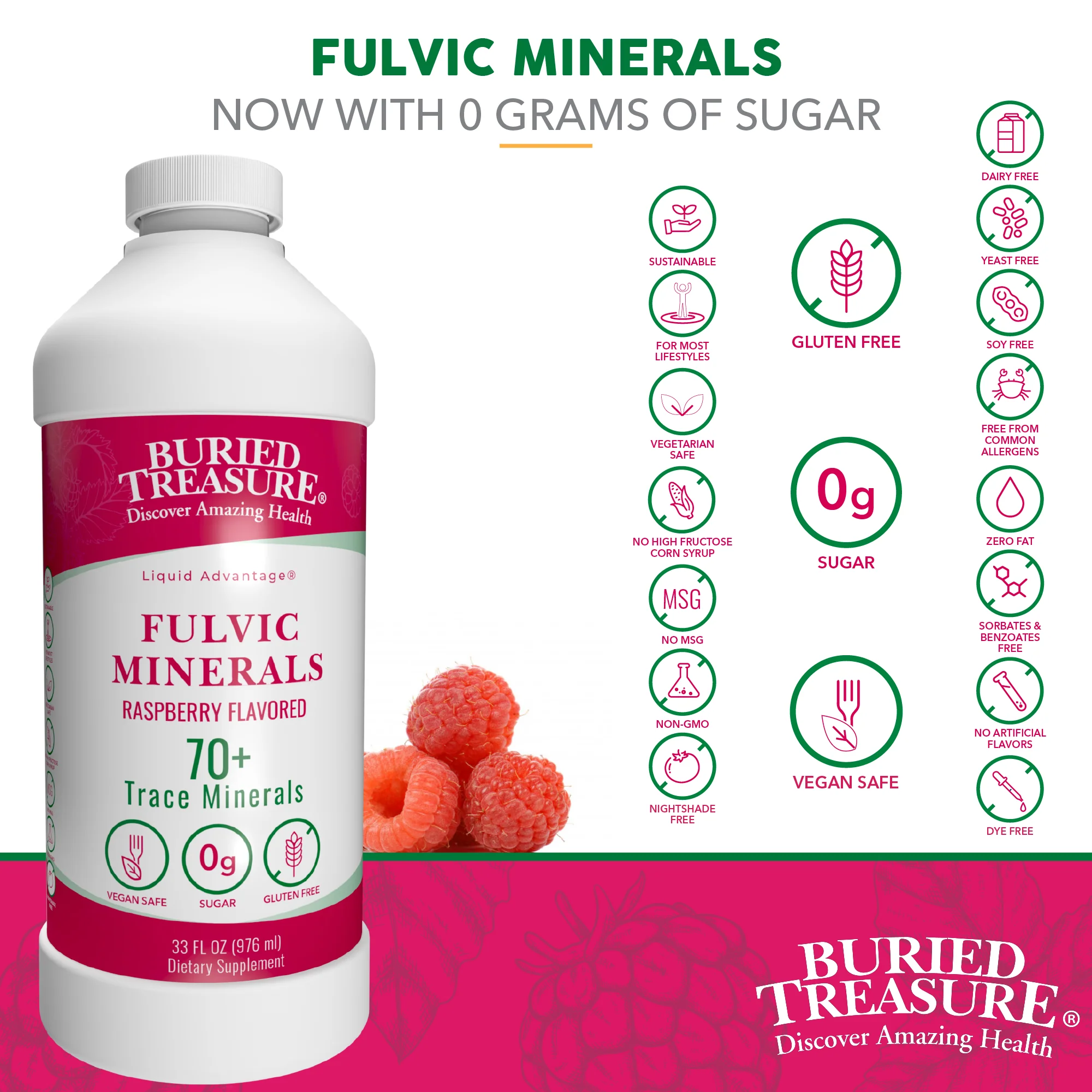Fulvic Acid Minerals Complex –Natural Raspberry Flavor, 32 Servings - Image 3